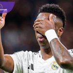 Penyerang Real Madrid Vinicius Junior selebrasi usai cetak gol ke gawang RB Salzburg. Foto : igreal