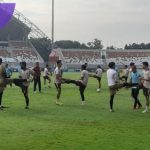 Para pemain Sriwijaya FC menggelar ofisial training di Stadion Gelora Sriwijaya jelang hadapi Nusantara United. Foto : mosfc