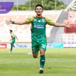 Penyerang Sriwijaya FC, Fachri Ruzzaman Alhayani selebrasi usai cetak gol ke gawang Nusantara United FC. Foto : mosfc