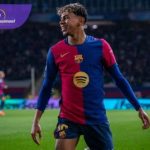 Lamine Yamal penyerang Barcelona selebrasi usai cetak gol ke gawang Atalanta pada laga pekan ke-8 fase liga Liga Champions. Foto : igbarca