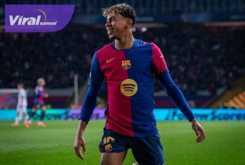 Lamine Yamal penyerang Barcelona selebrasi usai cetak gol ke gawang Atalanta pada laga pekan ke-8 fase liga Liga Champions. Foto : igbarca