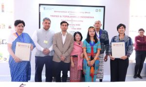 TRIFED Tandatangani Nota Kesepahaman dengan Reliance Retail, HCL Foundation, dan Torajamelo Indonesia untuk Pengembangan Kewirausahaan Suku Terasing. Foto : viralsumsel.com