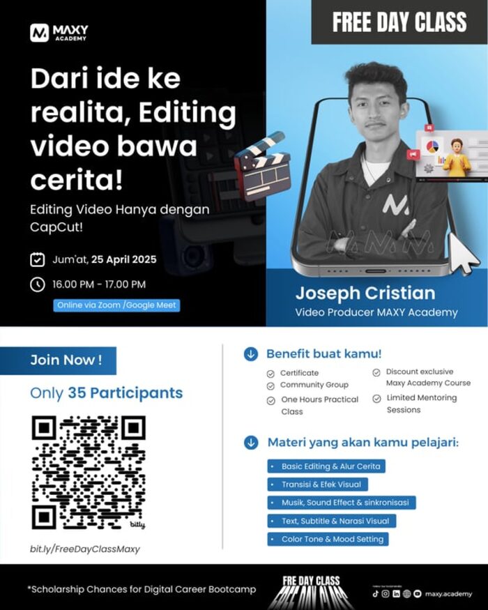 Dukung Karir Mahasiswa di Dunia Kreatif, MAXY Academy Buka Kelas Gratis untuk Pelajari Editing Video dari Nol. Foto: viralsumsel.com