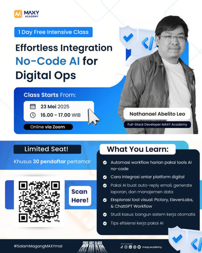 Maxy Academy Siap Gelar “AI No-Code”, Kelas Gratis Membangun Otomatisasi Kerja Tanpa Coding. Foto: viralsumsel.com
