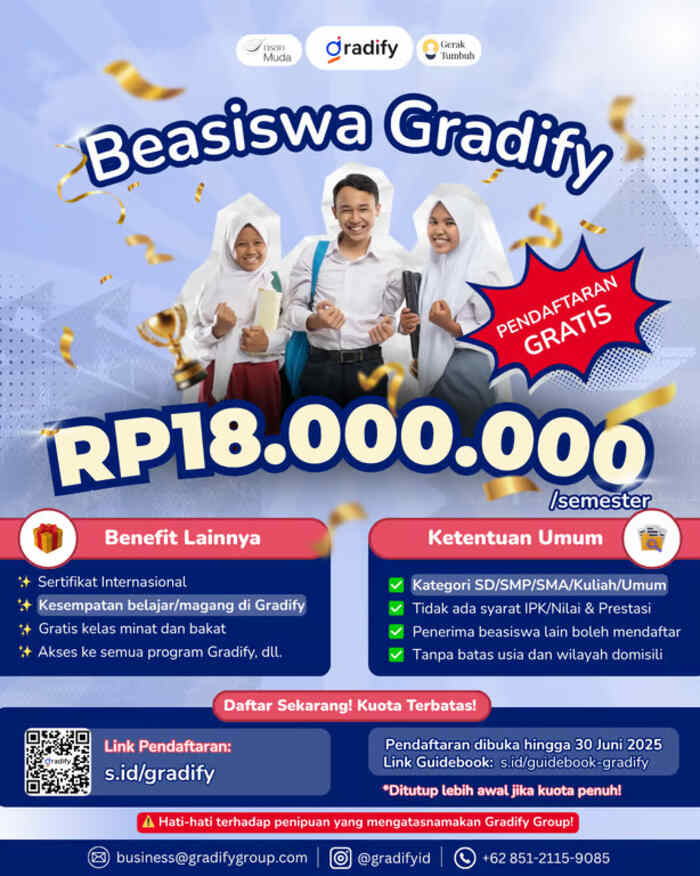 Beasiswa Gradify 2025 Resmi Dibuka: Akses Pendidikan dan Karier hingga Rp18 Juta/Semester Tanpa Syarat IPK atau Prestasi. Foto : viralsumsel.com