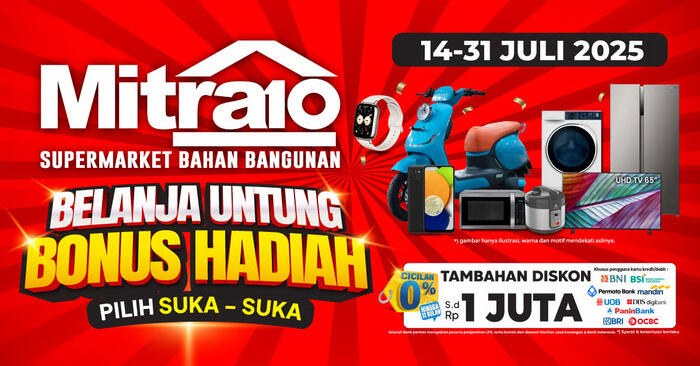 Belanja Bahan Bangunan Dapat Motor Listrik? Mitra10 Hadirkan Promo Hadiah Langsung Juli 2025!. Foto : viralsumsel.com
