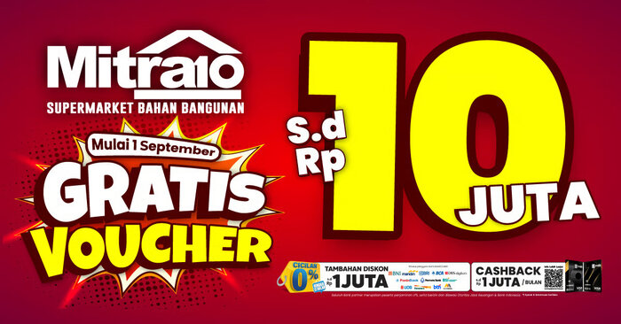 Mitra10 Bagi Voucher Gratis Hingga Rp 10 Juta, Bikin Renovasi Murah. Foto : viralsumsel.com Mitra10 Bagi Voucher Gratis Hingga Rp 10 Juta, Bikin Renovasi Murah. Foto : viralsumsel.com