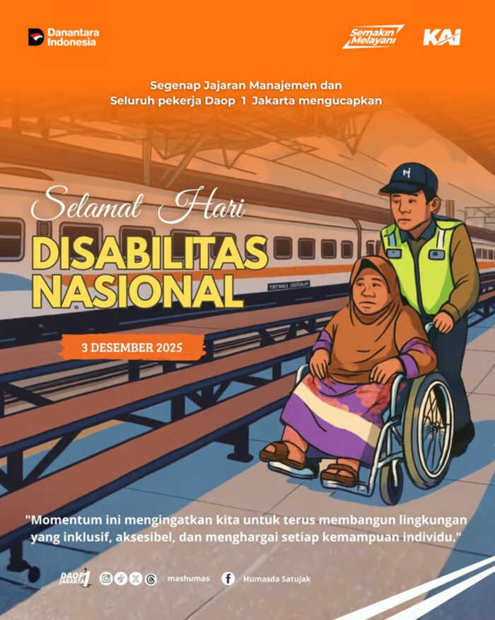 Selamat Hari Disabilitas Internasional 2025, KAI Hadirkan Diskon 20% bagi Pelanggan Penyandang Disabilitas. Foto: viralsumsel.com
