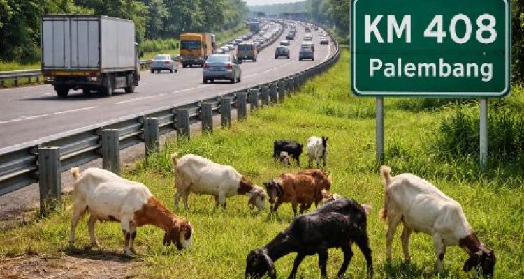 Arus Balik Jambi ke Palembang Lancar, Kambing Terlihat di Tepi Tol KM 408